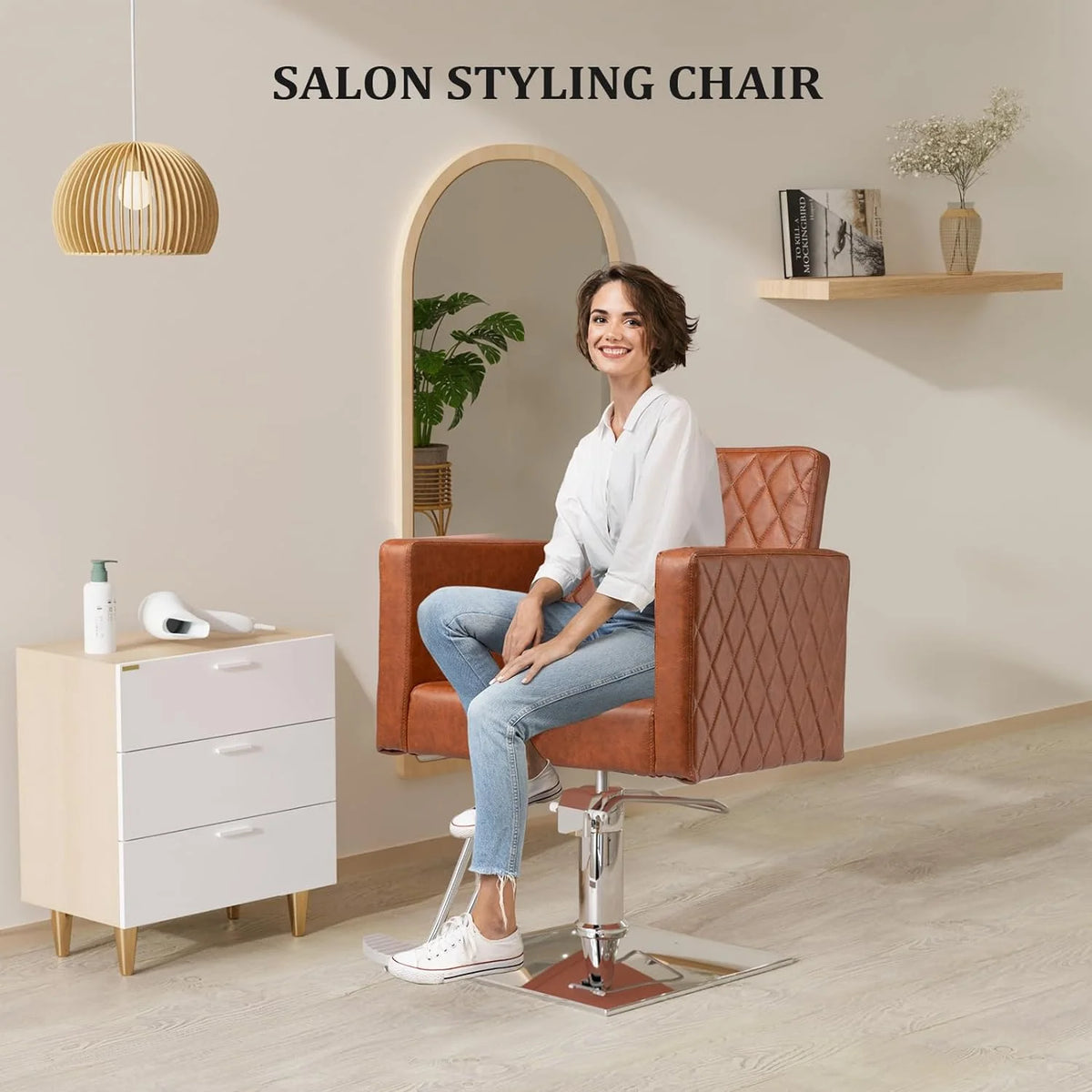 Brown Hydraulic Barber Chair with Aluminium Alloy Footrest Q2550