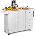 Kitchen Island with Stainless Steel Top, Rolling Kitchen Trolley Cart with Storage Cabinet, 3 Drawers, Towel & Spice Rack M979
