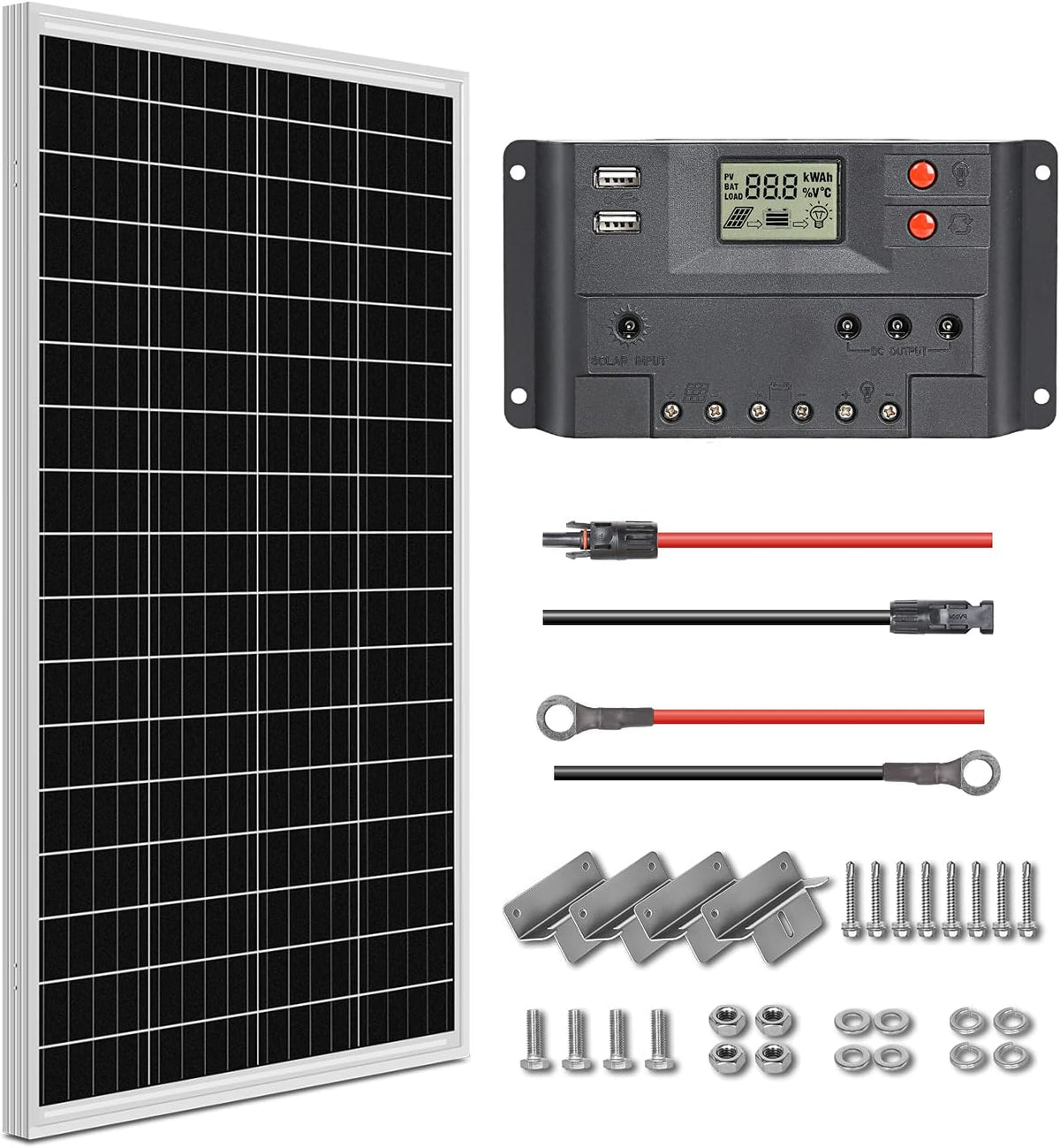 100 Watt 12 Volt Monocrystalline Solar Panel Starter Kit L76521