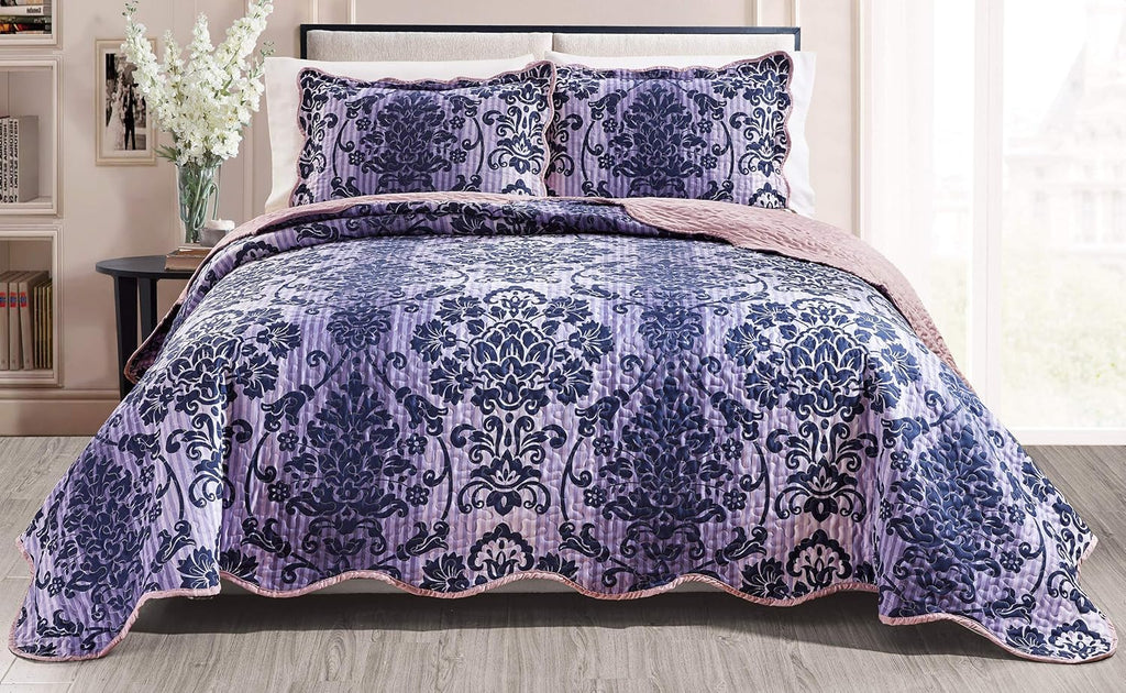 3-Piece Oversize Quilt Set Reversible Bedspread Coverlet Cal King Size N96909