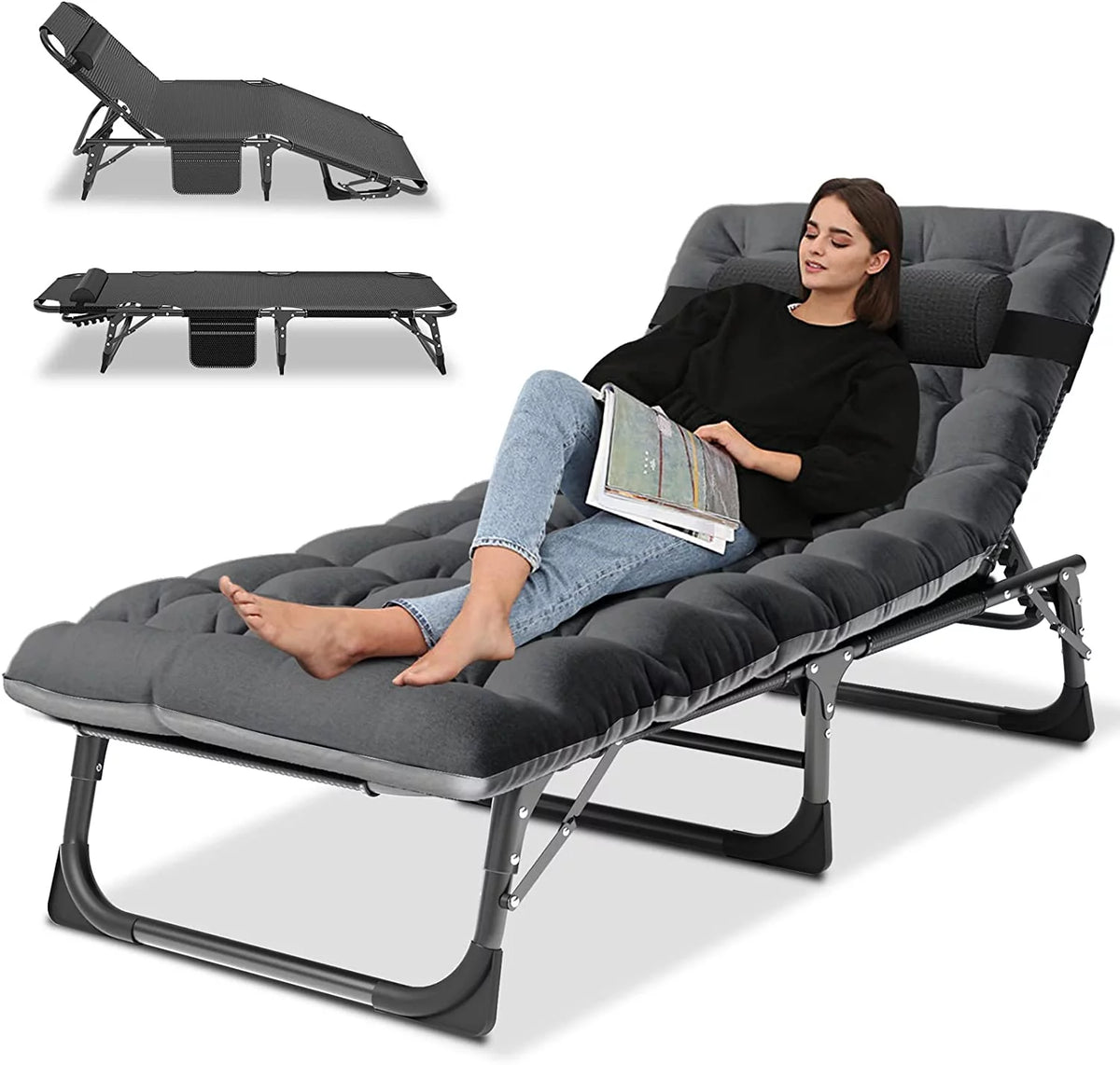 Folding Sleeping Cot with Mattress and Pillow U845352