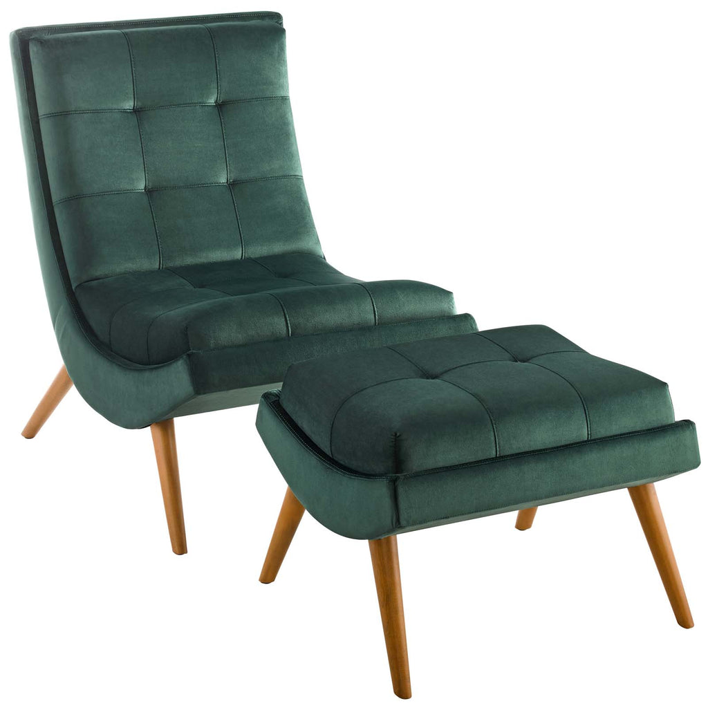 Green Velvet Lounge Chair and Ottoman Set S530652