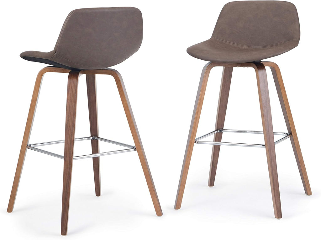 Distressed Chocolate Brown Vegan Faux Leather Bentwood Counter Height Stool Set Of 2 S8598