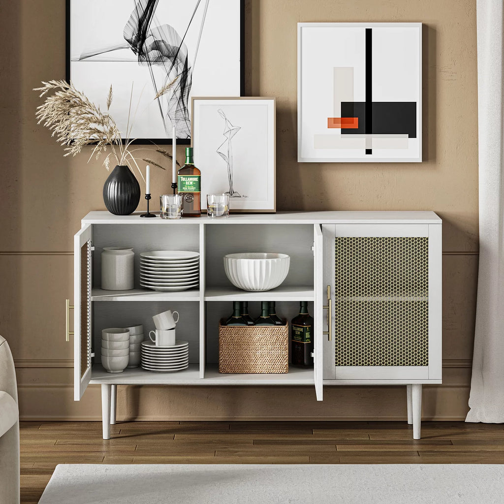 White Storage Cabinet with 2 Shelves and 3 Doors T205