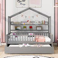 Wood Twin Size House Bed with Bookcase and Trundle Z89717