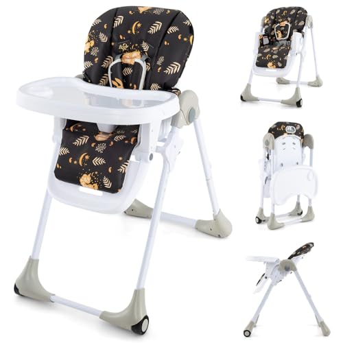 Light Gray Foldable Baby High Chair with Wheels E3704