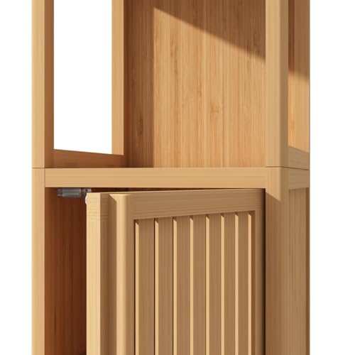 Tall Bamboo Bathroom Storage Cabinet with Door and 2 Tier Shelves H92069