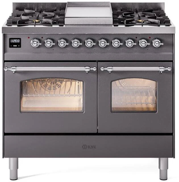 40 Dual Fuel Natural Gas Range Matte Graphite Chrome Trim E32824