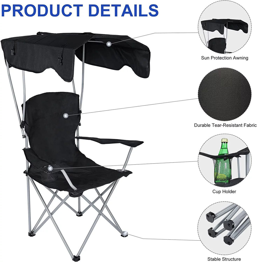 Black Canopy Lounge Chair with Cup Holder E446393
