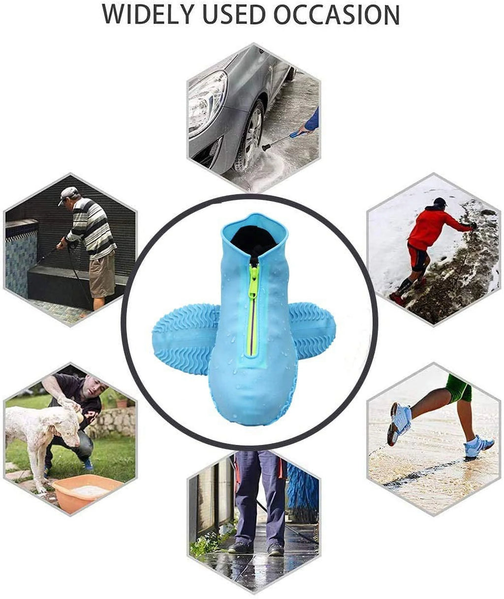 Waterproof Reusable Foldable Rain Shoe Covers with Zipper Blue Q13597