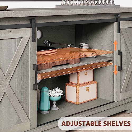 White TV Stand with Storage and Sliding Barn Doors Y36854