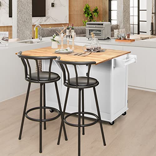 Kitchen Island with Stainless Steel Top, Rolling Kitchen Trolley Cart with Storage Cabinet, 3 Drawers, Towel & Spice Rack M979