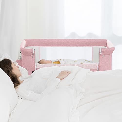 Pink Baby Bassinet Bedside Sleeper with Storage Basket D3794
