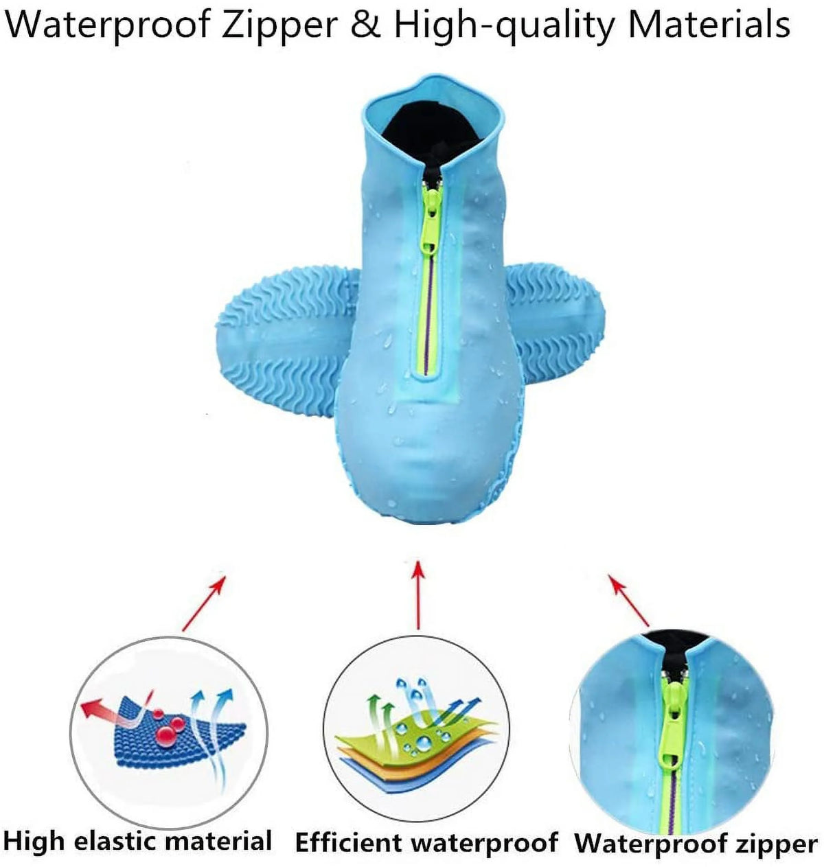 Waterproof Reusable Foldable Rain Shoe Covers with Zipper Blue Q13597