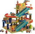 Wooden Car Garage Playset with 19-Piece Accessory Set and Moving Elevator Q263055