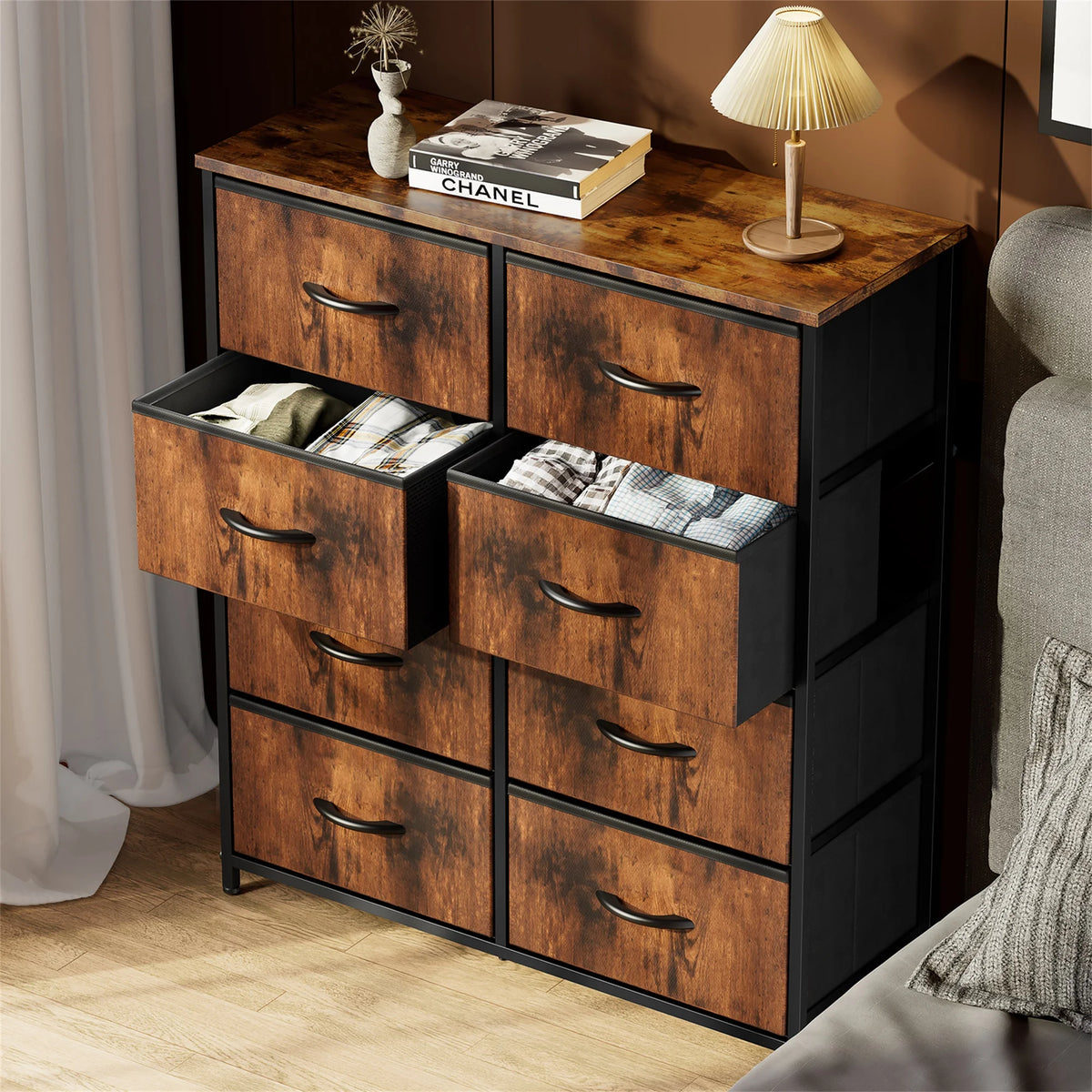 Brown 8 Fabric Drawer Dresser TV Stand X133