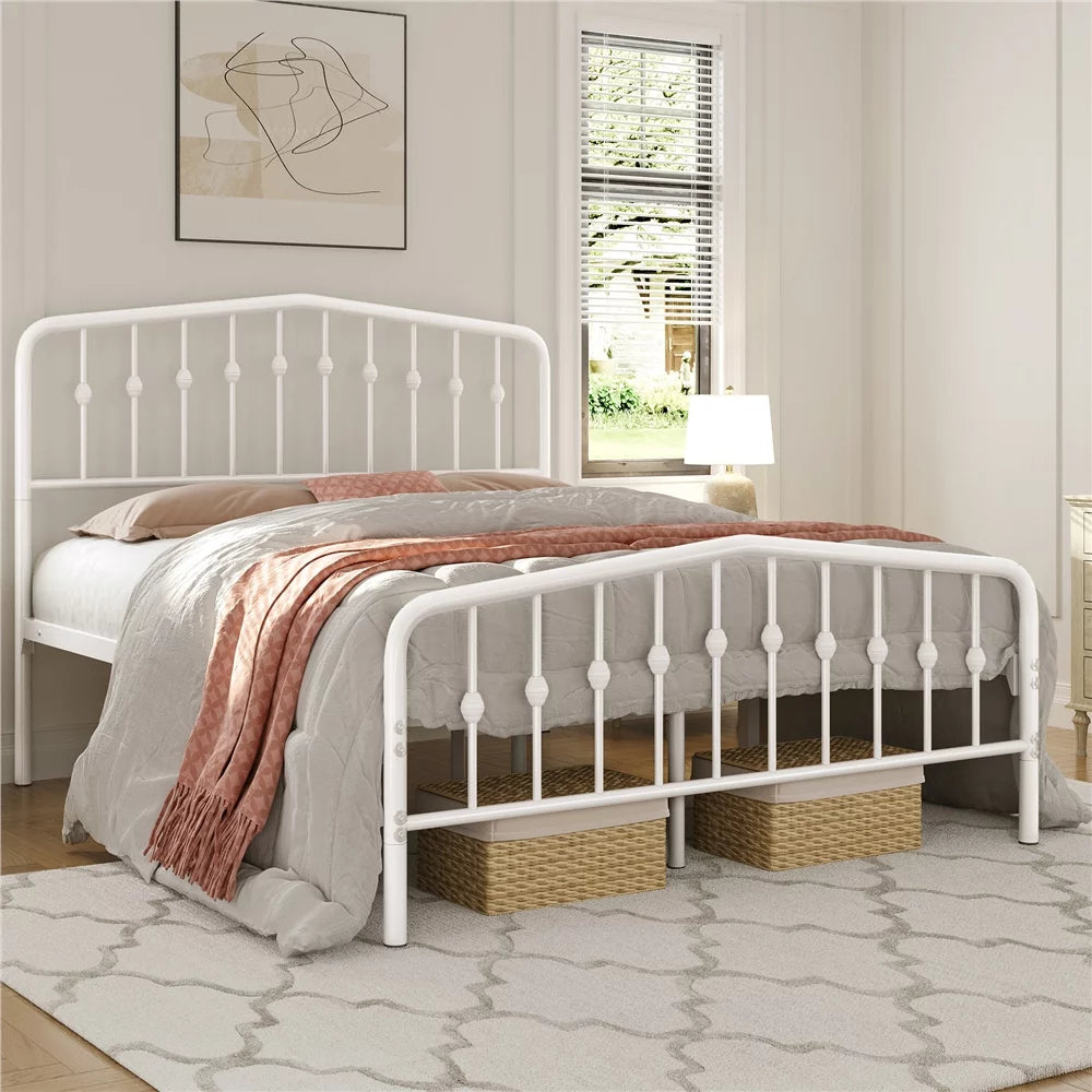 Queen Black Metal Platform Bed Frame with Arched Headboard S57876