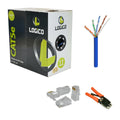 Cat5e UTP Plenum Cable 1000ft Blue + RJ45 Crimp Tool Plugs Kit K385099