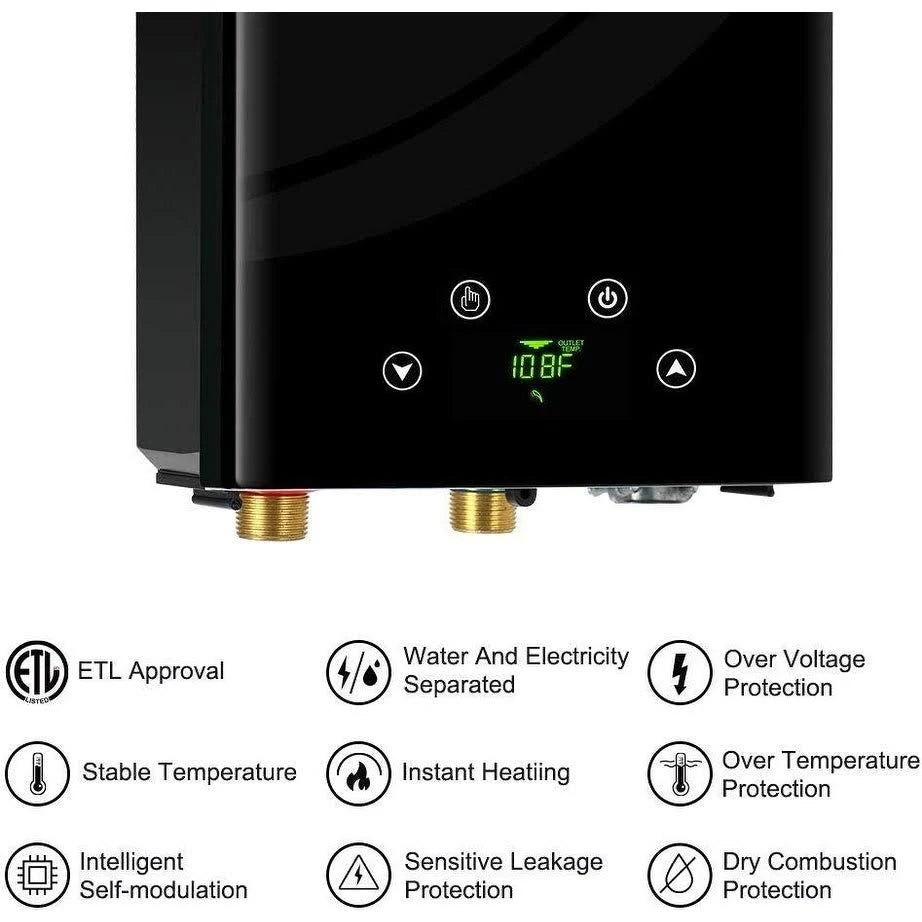 18KW Black Electric Tankless Water Heater with Digital Display and Remote Control R114