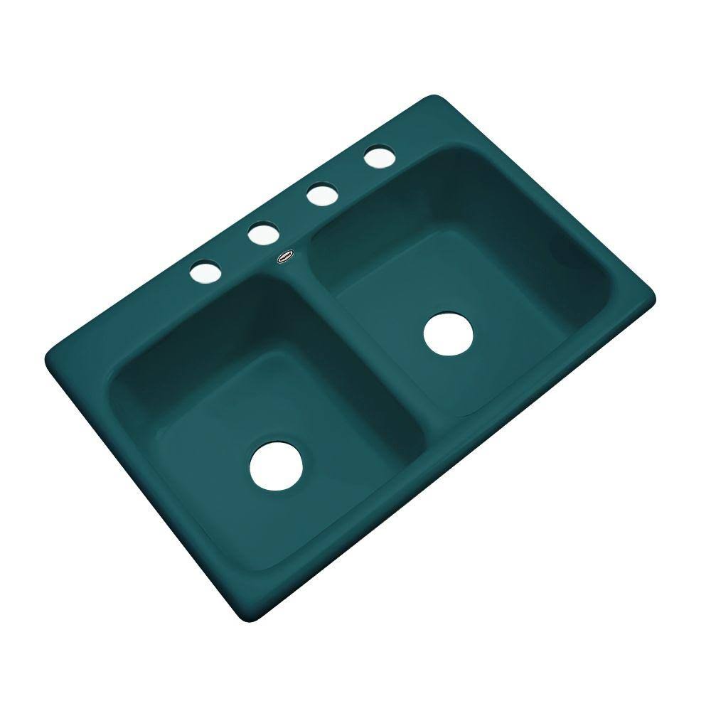 Teal Blue Acrylic Double Bowl Kitchen Sink Y755596