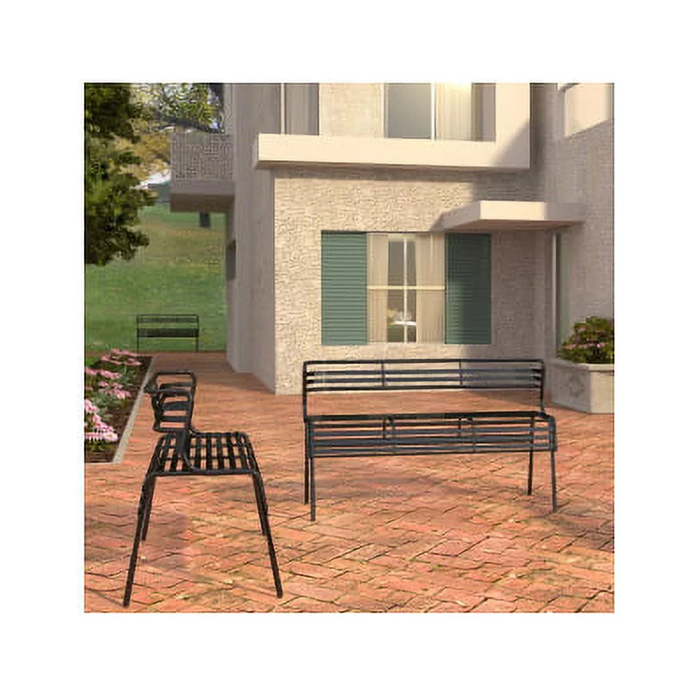 Indoor/Outdoor Steel Bench with Back Black X7719