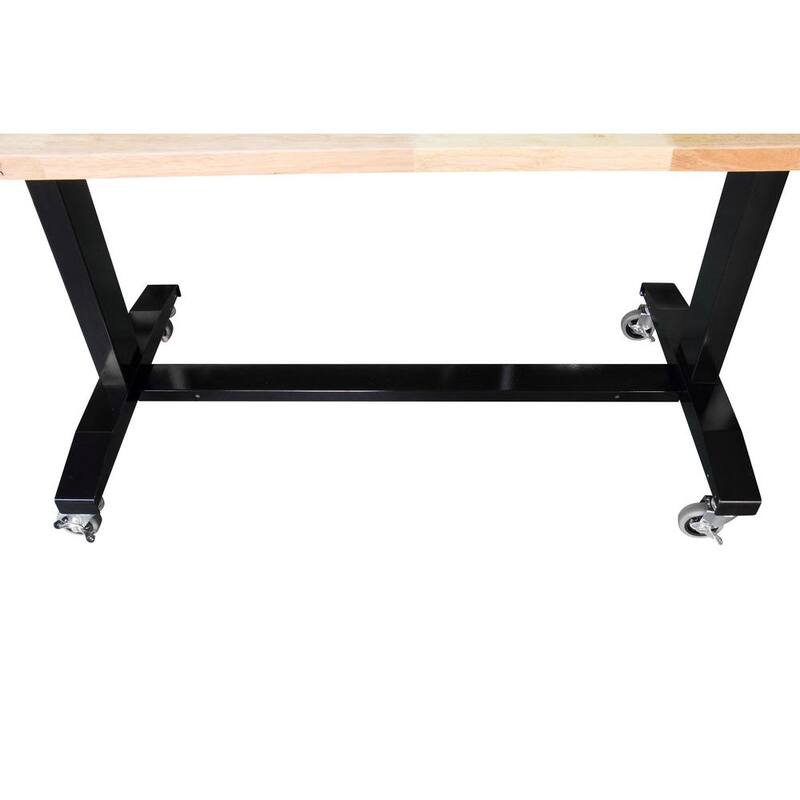 Black Adjustable Height Solid Wood Top Workbench Table X601430