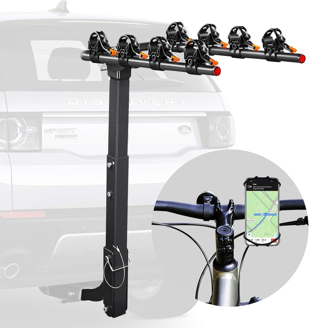Bicycle Car Rack Bike Hitch Rack Double Foldable Bike Carrier Rack with 2'' Hitch Receiver, Bike Phone Mount, 4 Bike, Pack of 2 A9190