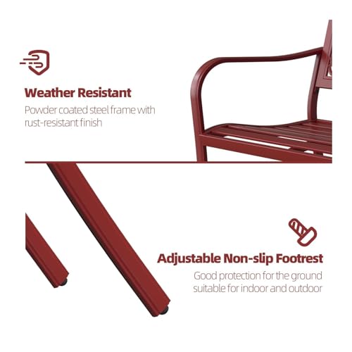 52" Farmhouse Outdoor Bench with Rust Free Metal Frame and Aluminum Backrest Q372