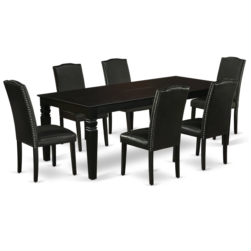 Black Leather Seat 7-piece Wood Dining Set E42338