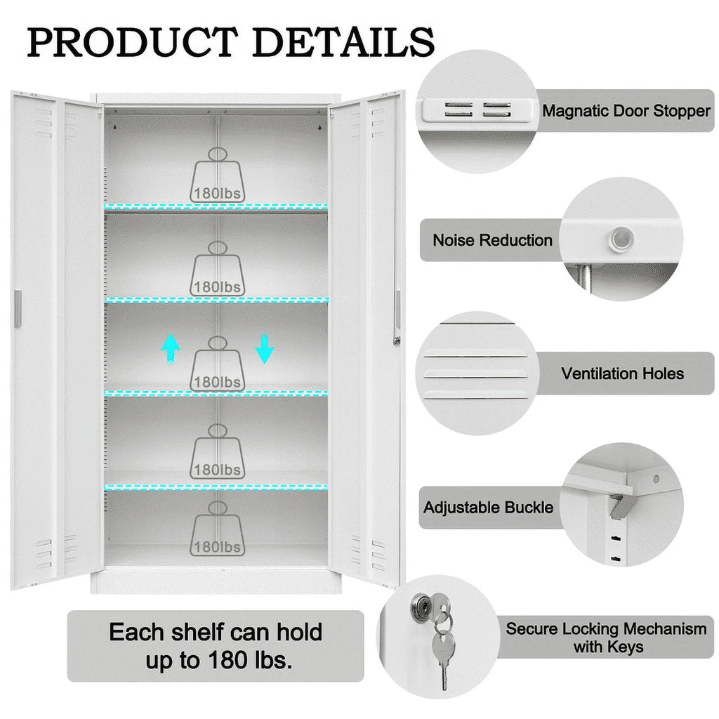 Lockable 72" Metal Storage Cabinet with Adjustable Shelves K66407