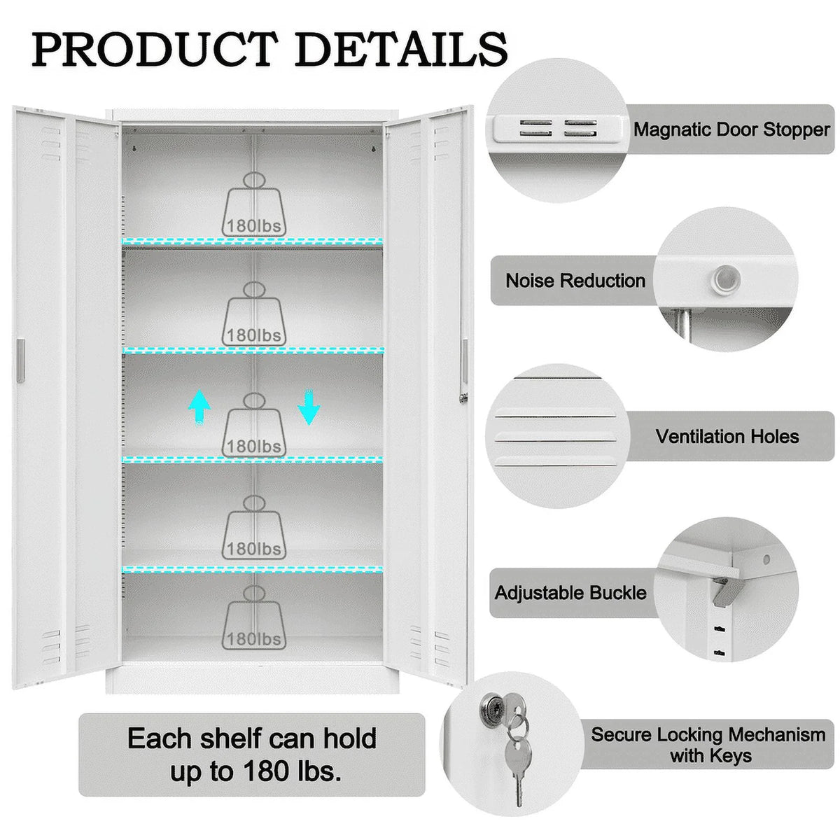 Lockable 72" Metal Storage Cabinet with Adjustable Shelves K66407
