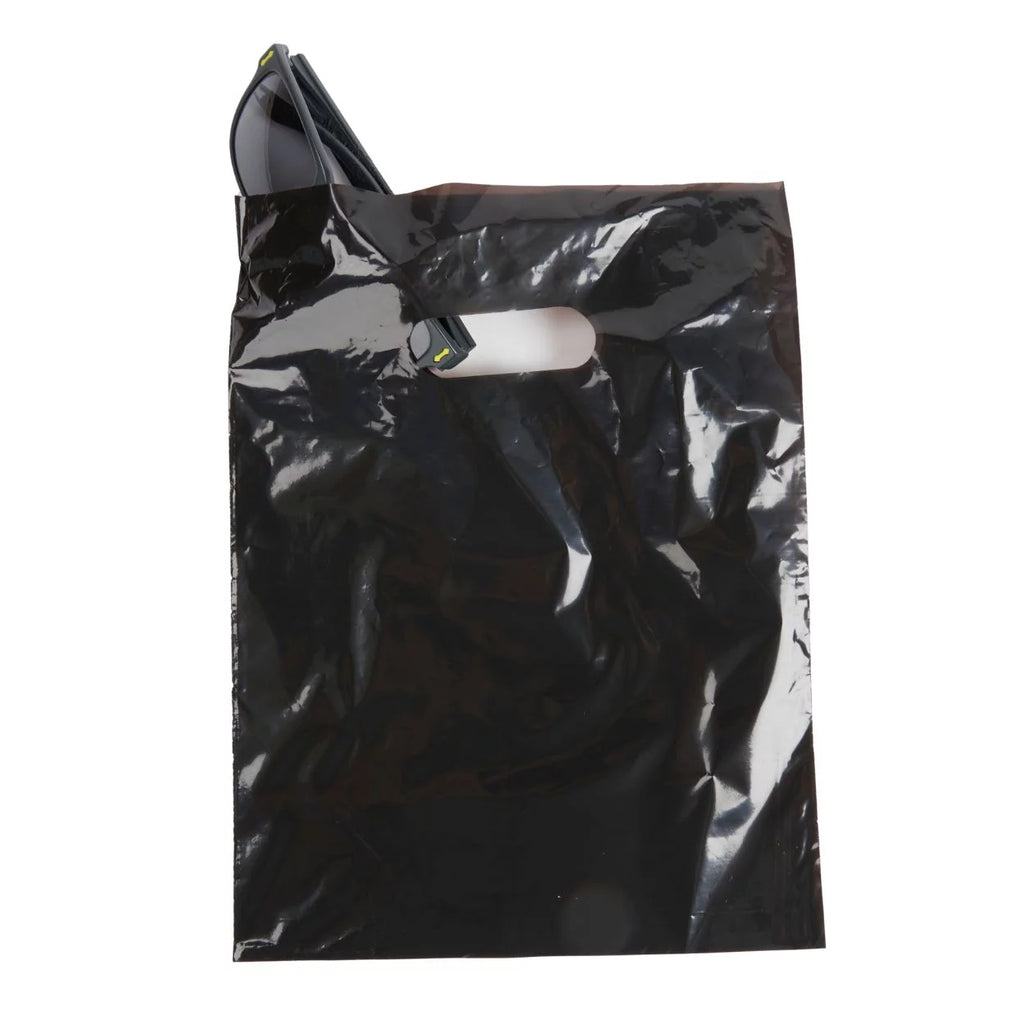 Black Plastic Merchandise Shopping Bags with Die Cut Handles 9" x 12" Case of 1,000 P7171