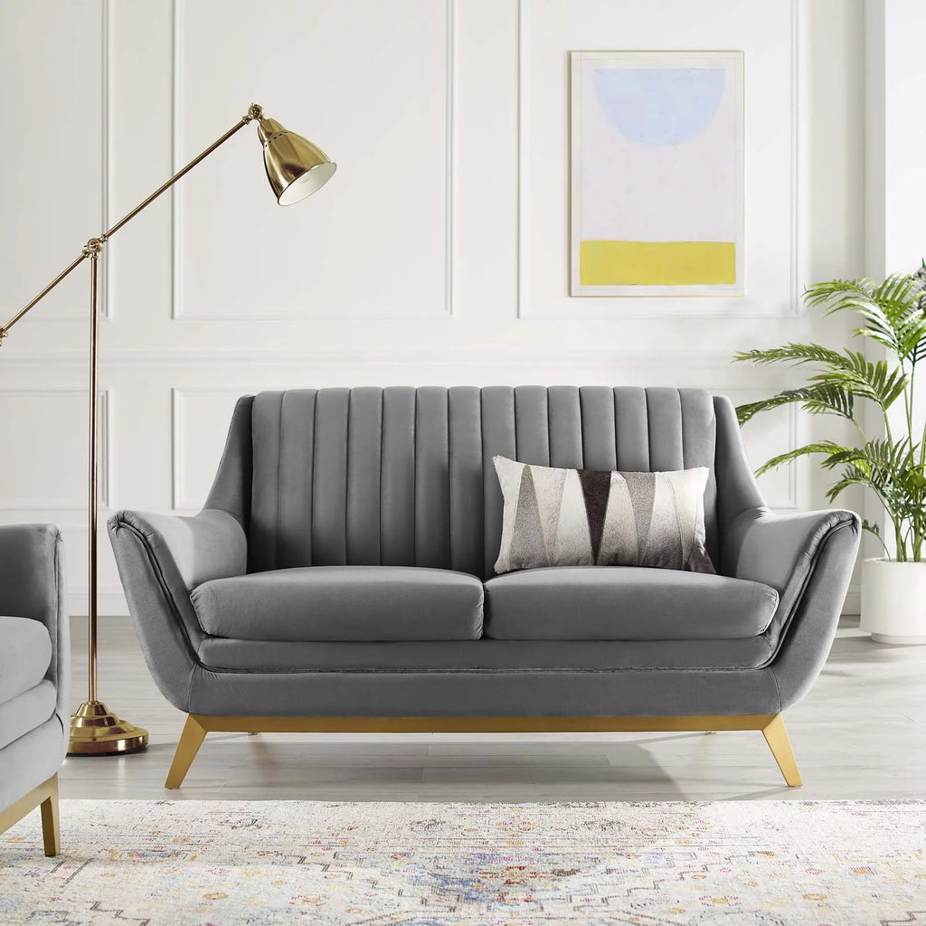 Gray Channel Tufted Performance Velvet Loveseat C9905