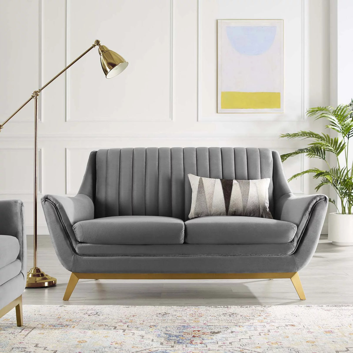 Gray Channel Tufted Performance Velvet Loveseat C9905
