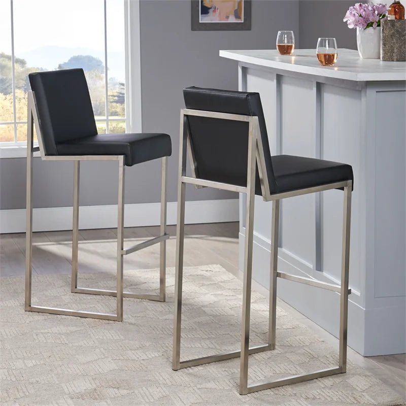 Black Leather Barstool Set of 2 X9569