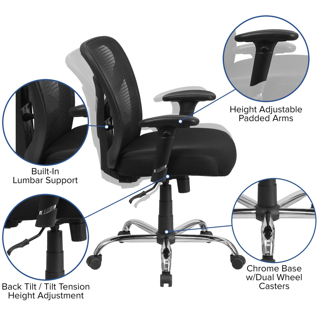 Black Mesh Ergonomic Task Office Chair with Adjustable Back and Arms Q18902