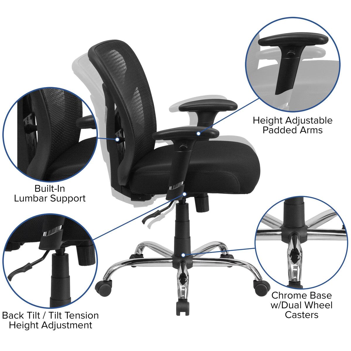 Black Mesh Ergonomic Task Office Chair with Adjustable Back and Arms Q18902
