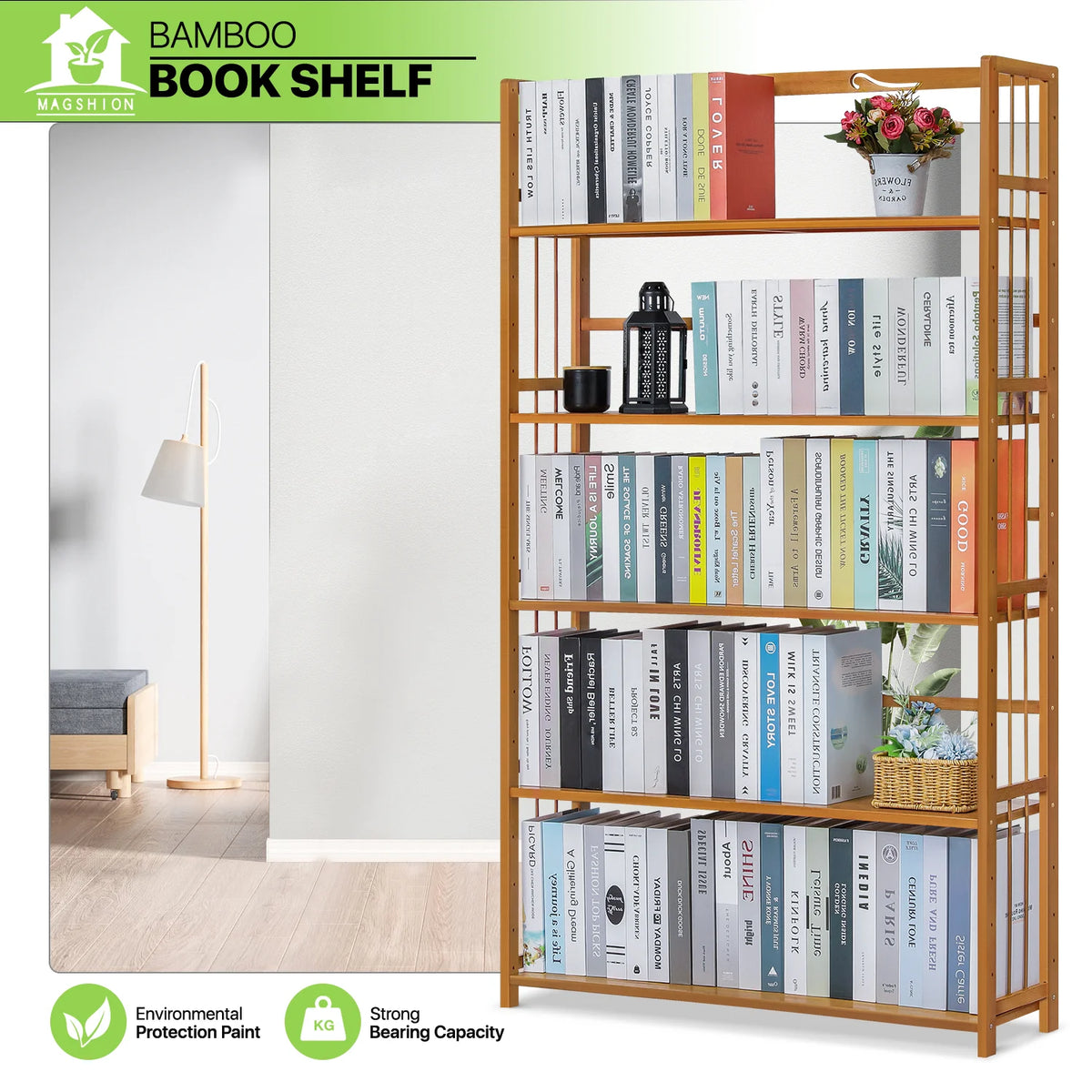 Bamboo 5 Shelves Adjustable Bookcase N340