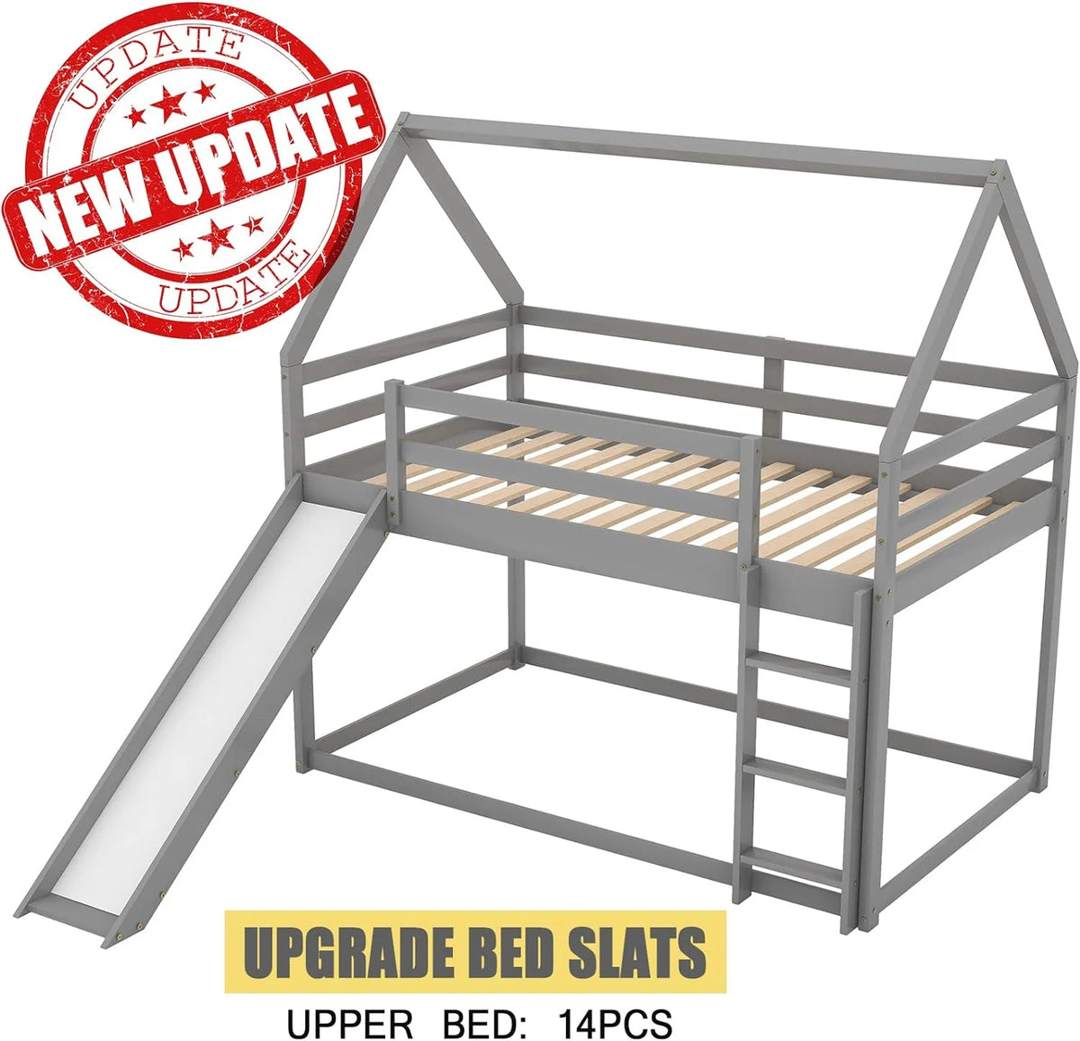 Grey Wood Bunk Bed with Slide and Ladder D358526