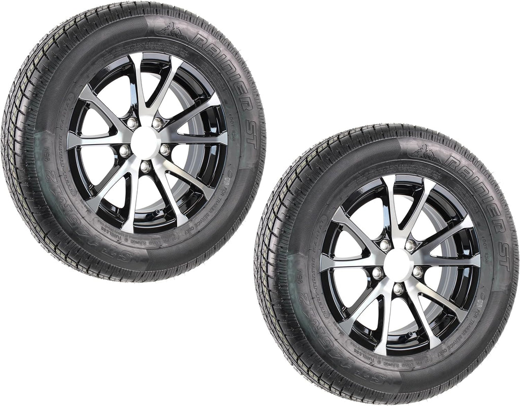 2-Pack Aluminum 5 Lug Trailer Wheel 12 in Black Rim ST145/R12 K4524