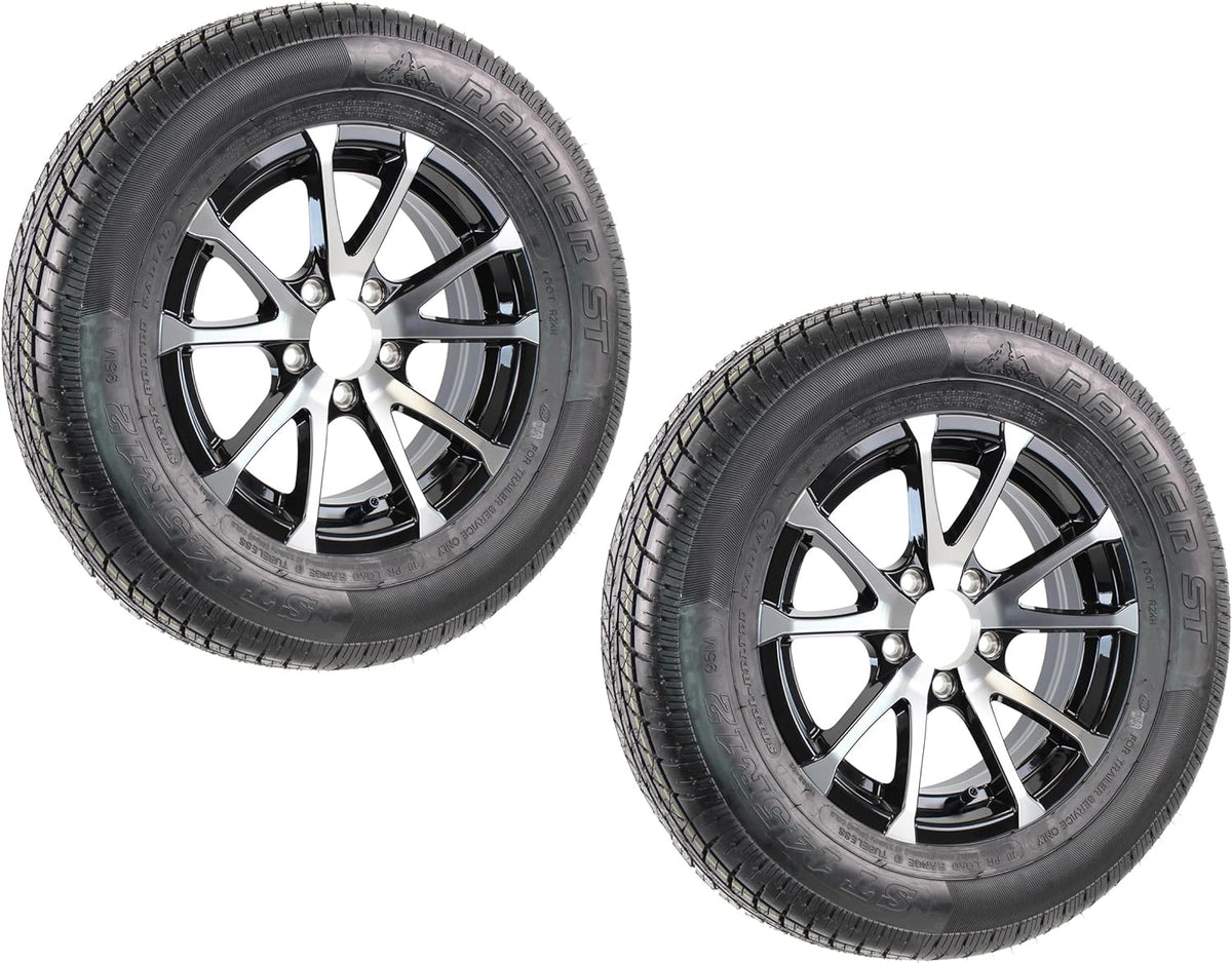 2-Pack Aluminum 5 Lug Trailer Wheel 12 in Black Rim ST145/R12 K4524