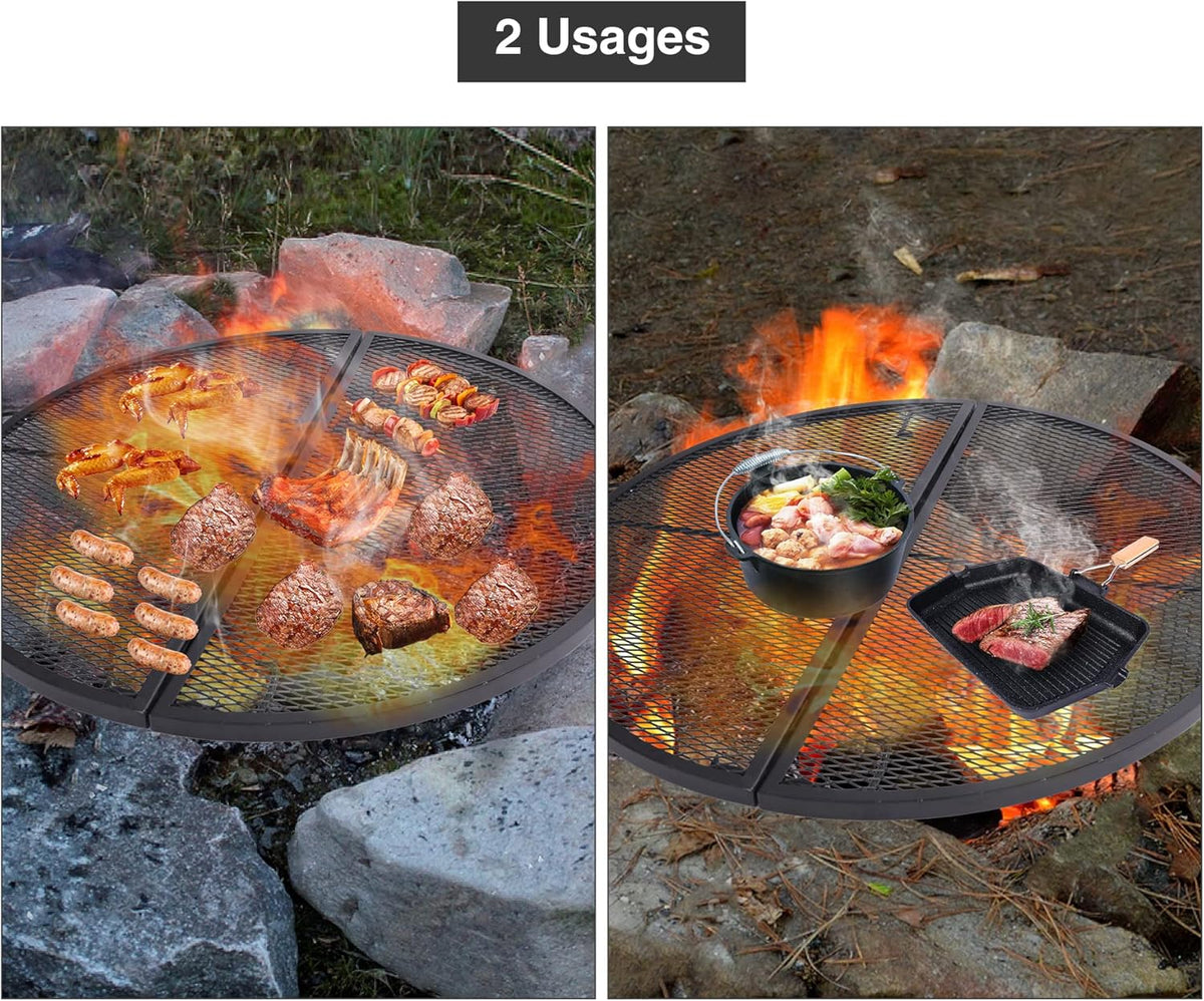 Black 30 Inch Heavy Duty Folding Round BBQ Grill Grate Y1569
