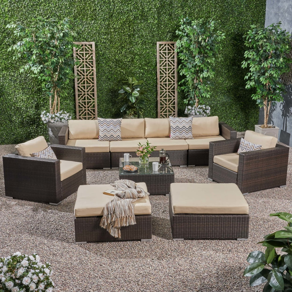 9pc Outdoor Wicker Sectional Sofa Set with Cushions V36134