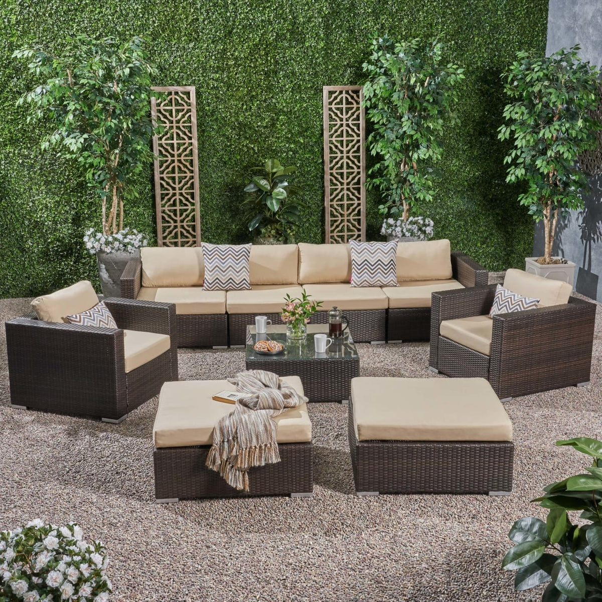 9pc Outdoor Wicker Sectional Sofa Set with Cushions V36134