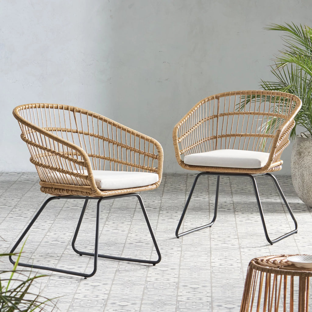 Wicker Outdoor Dining Chair with Cushion Set of 2 F119