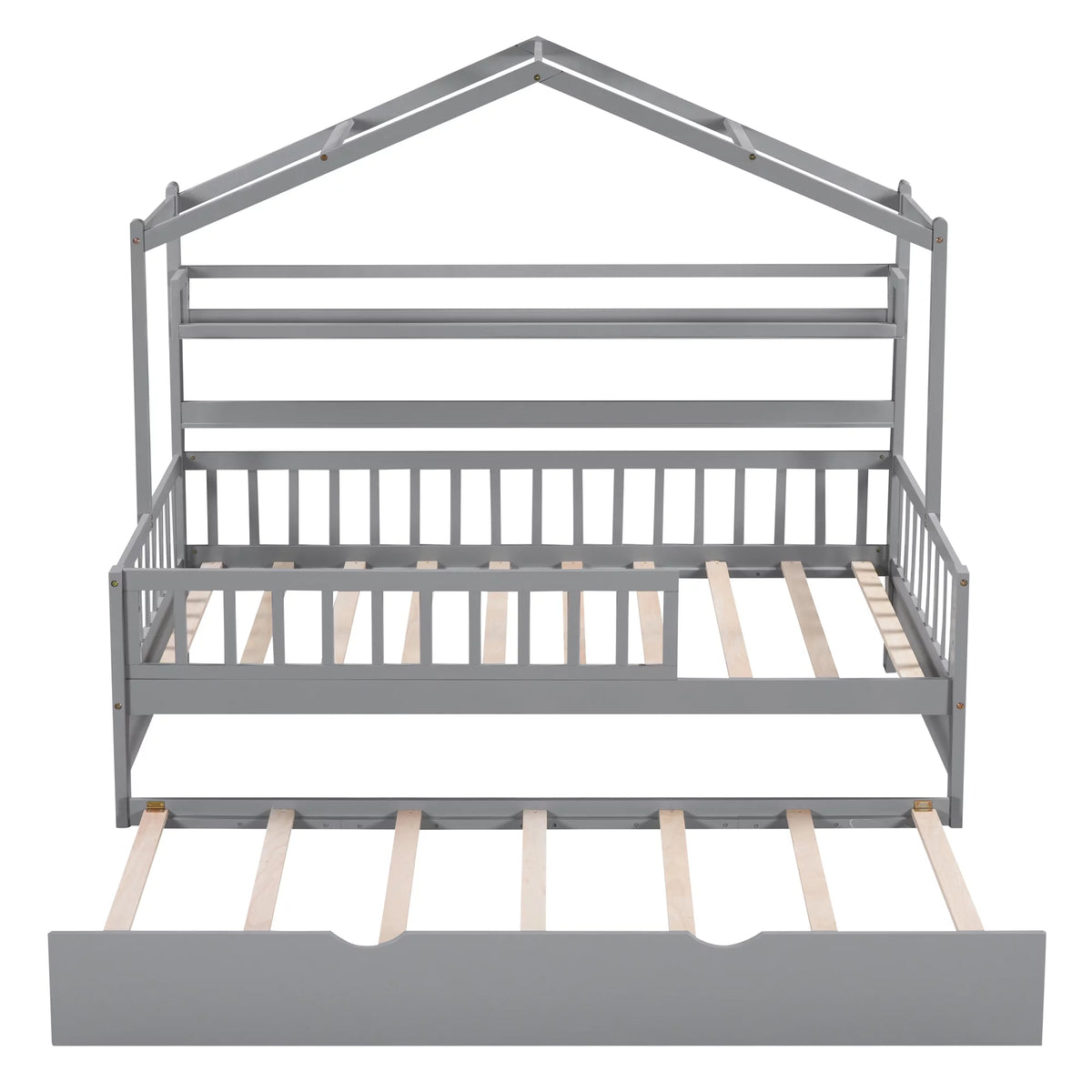 Wood Twin Size House Bed with Bookcase and Trundle Z89717