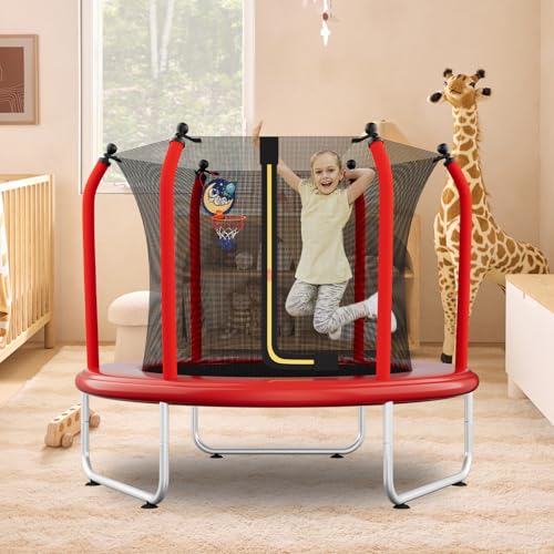 55" Toddler Trampoline with Safety Enclosure Net, Basketball Hoop C871