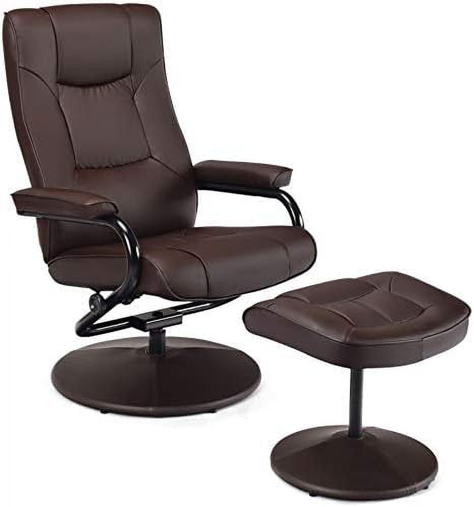 Brown PU Leather Swivel Recliner Chair with Footrest Ottoman Set H17891