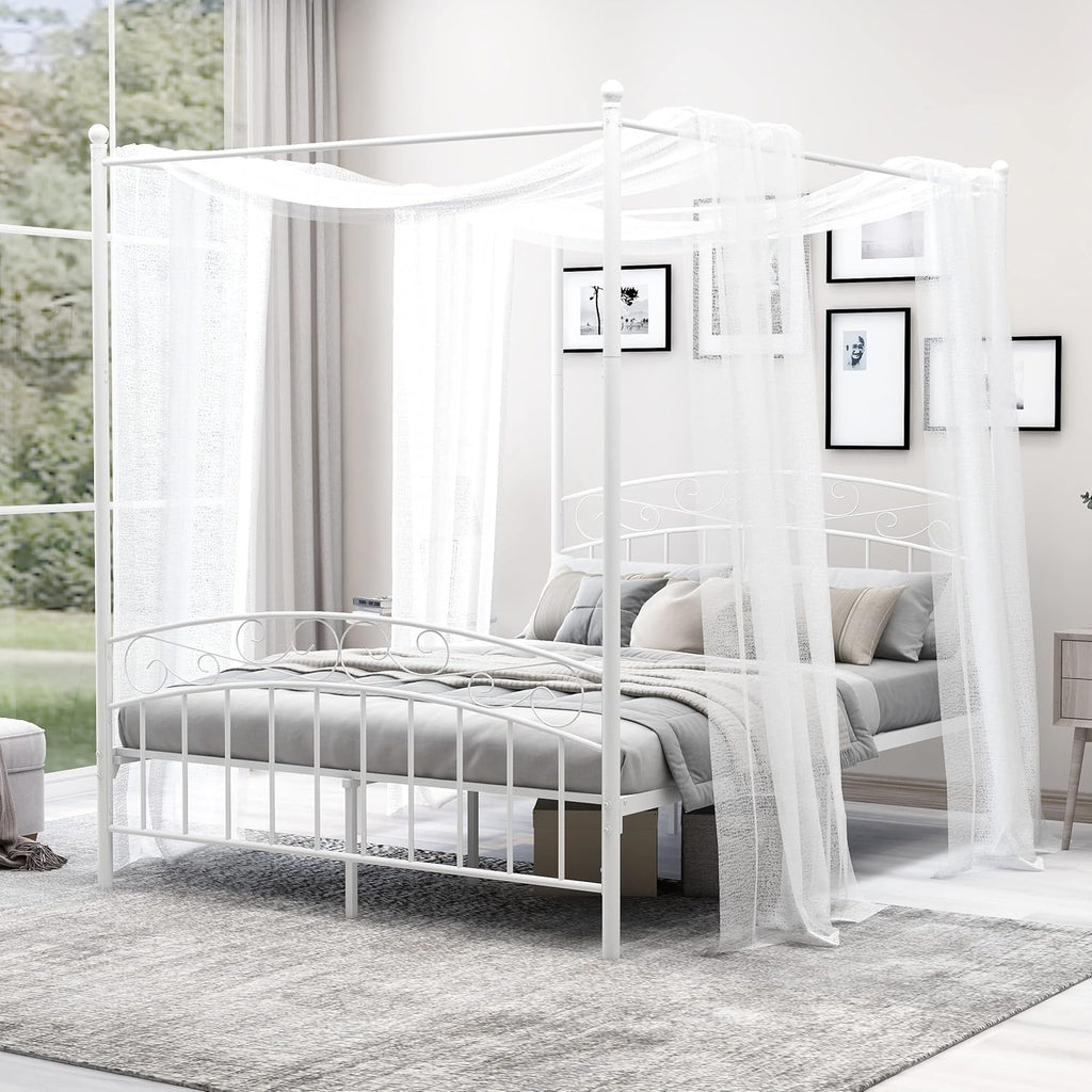 Queen Size Black Metal Canopy Bed Frame with Headboard A8201