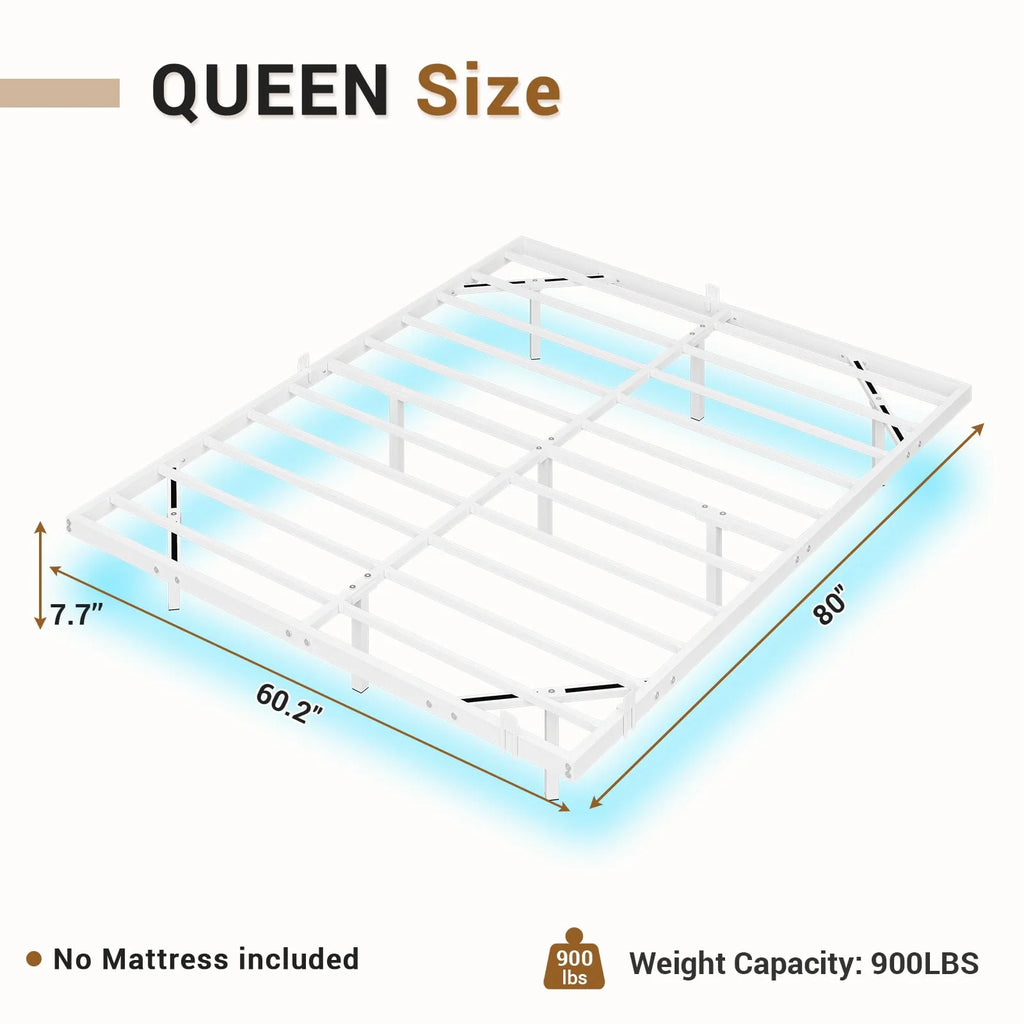 Queen Size Black Metal Platform Bed Frame with LED Lights Z526829